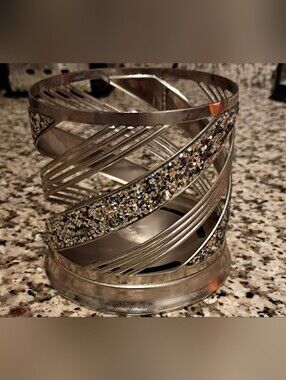 Glitter Spiral Metal Candle Holder - Silver